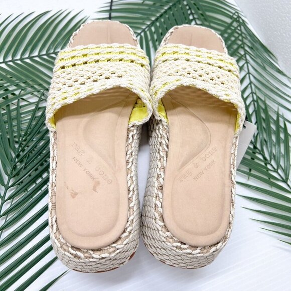 Rag & Bone Logan Cream/Yellow Crochet Flatform Wedge Slide Sandals Size 38 - Picture 7 of 11